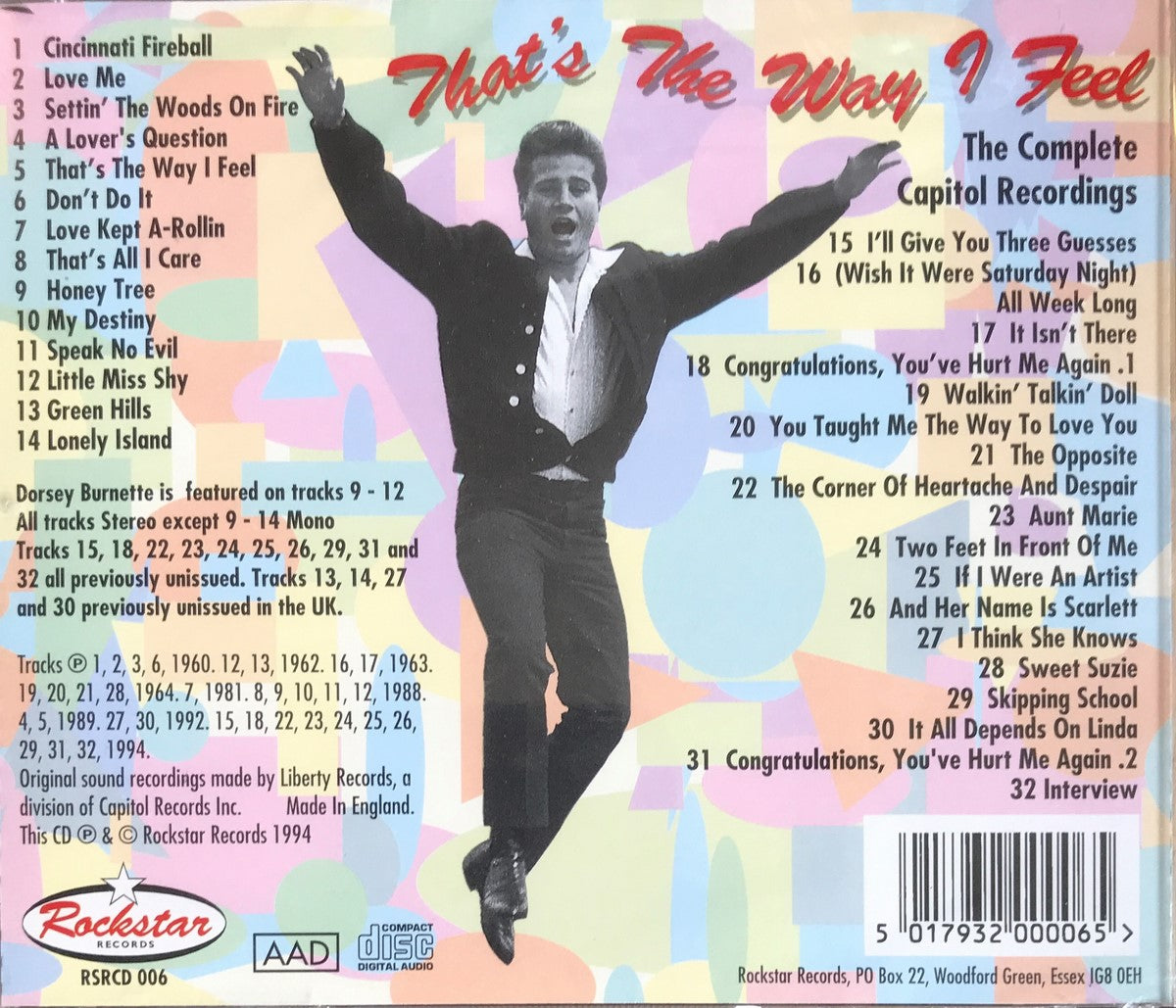 CD - Johnny Burnette - Thats The Way I Feel