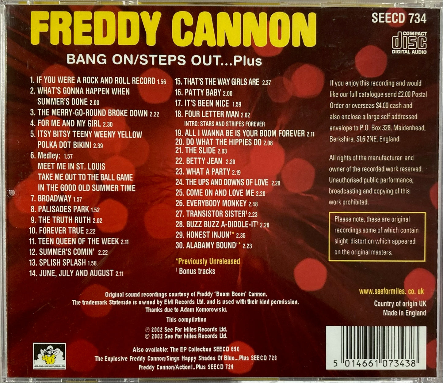 CD - Freddy Cannon - Bang on/ Steps Out… Plus