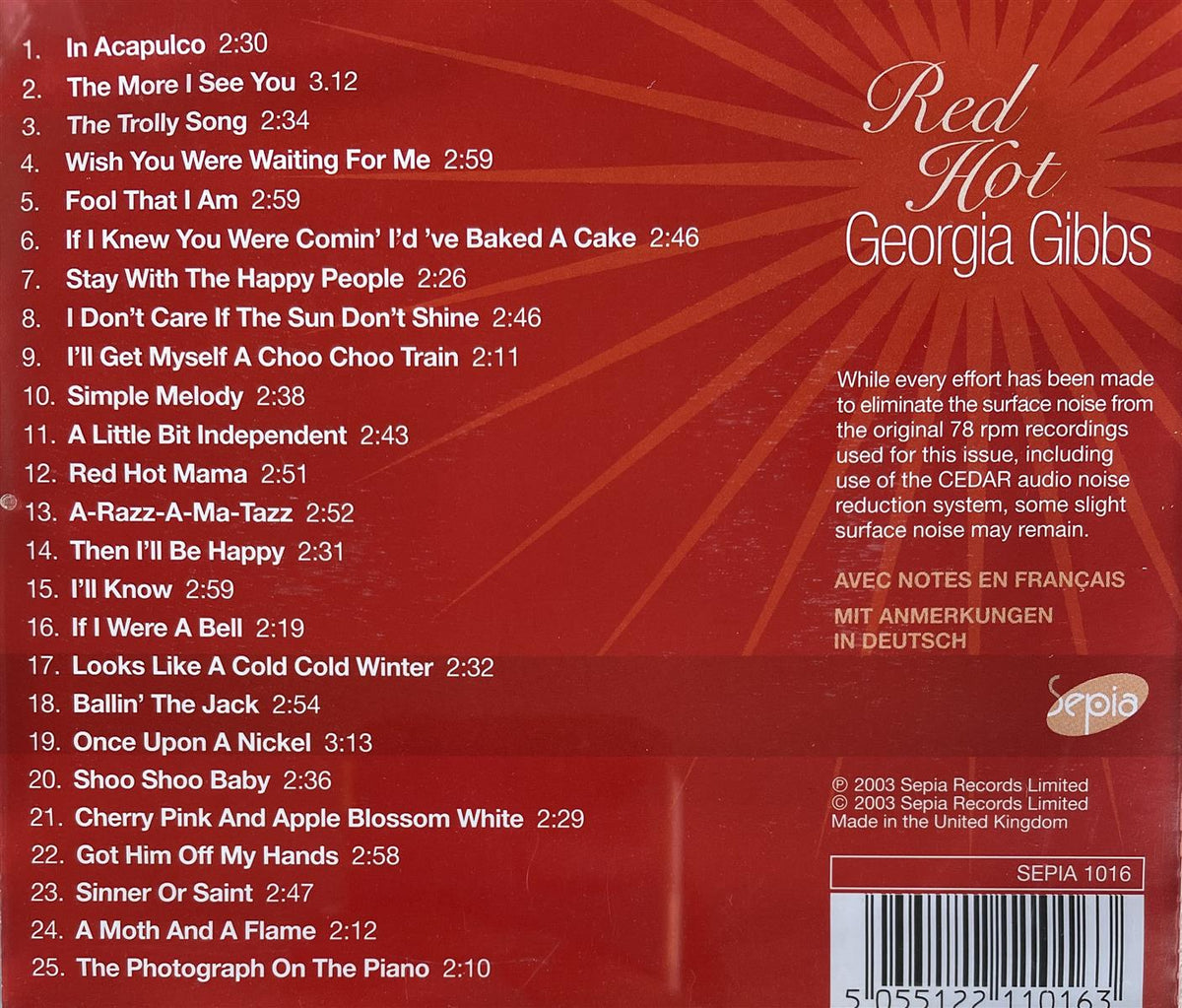CD - Georgia Gibbs - Red Hot