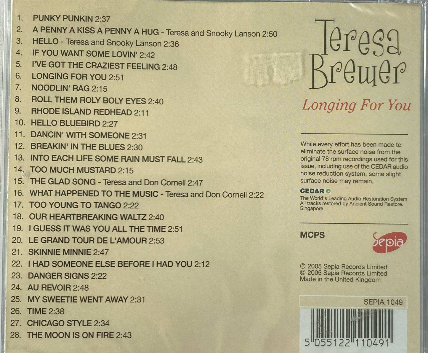 CD - Teresa Brewer - Longing For You