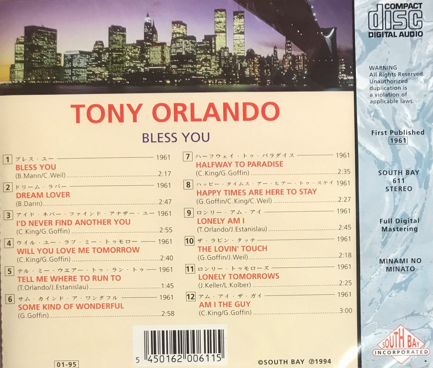 CD - Tony Orlando - Bless You And Eleven Other Great Hits