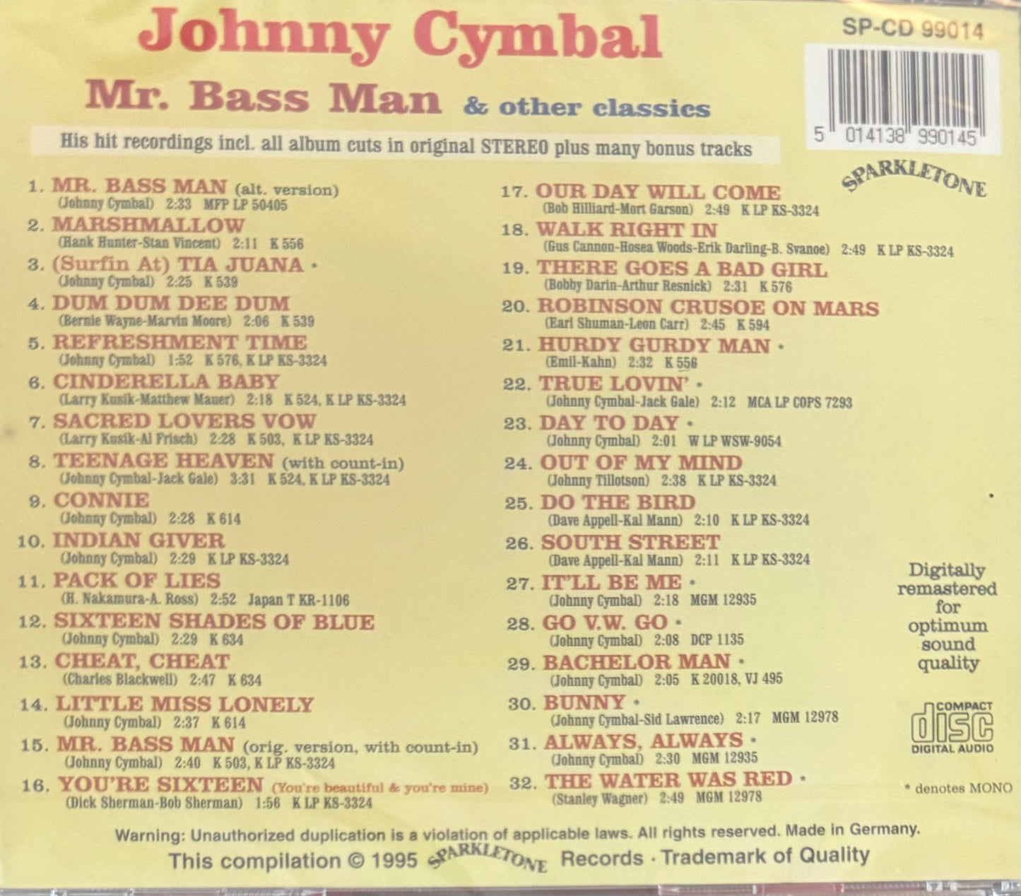 CD - Johnny Cymbal - Mr. Bass Man & Other Classics