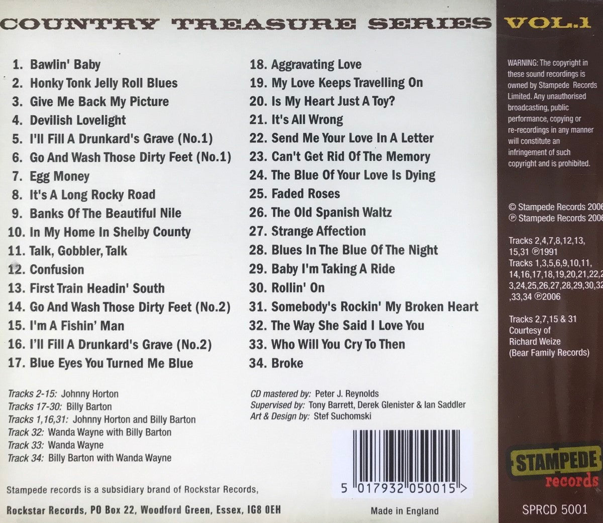 CD - Billy Barton & Johnny Horton - Country Music Treasure Series