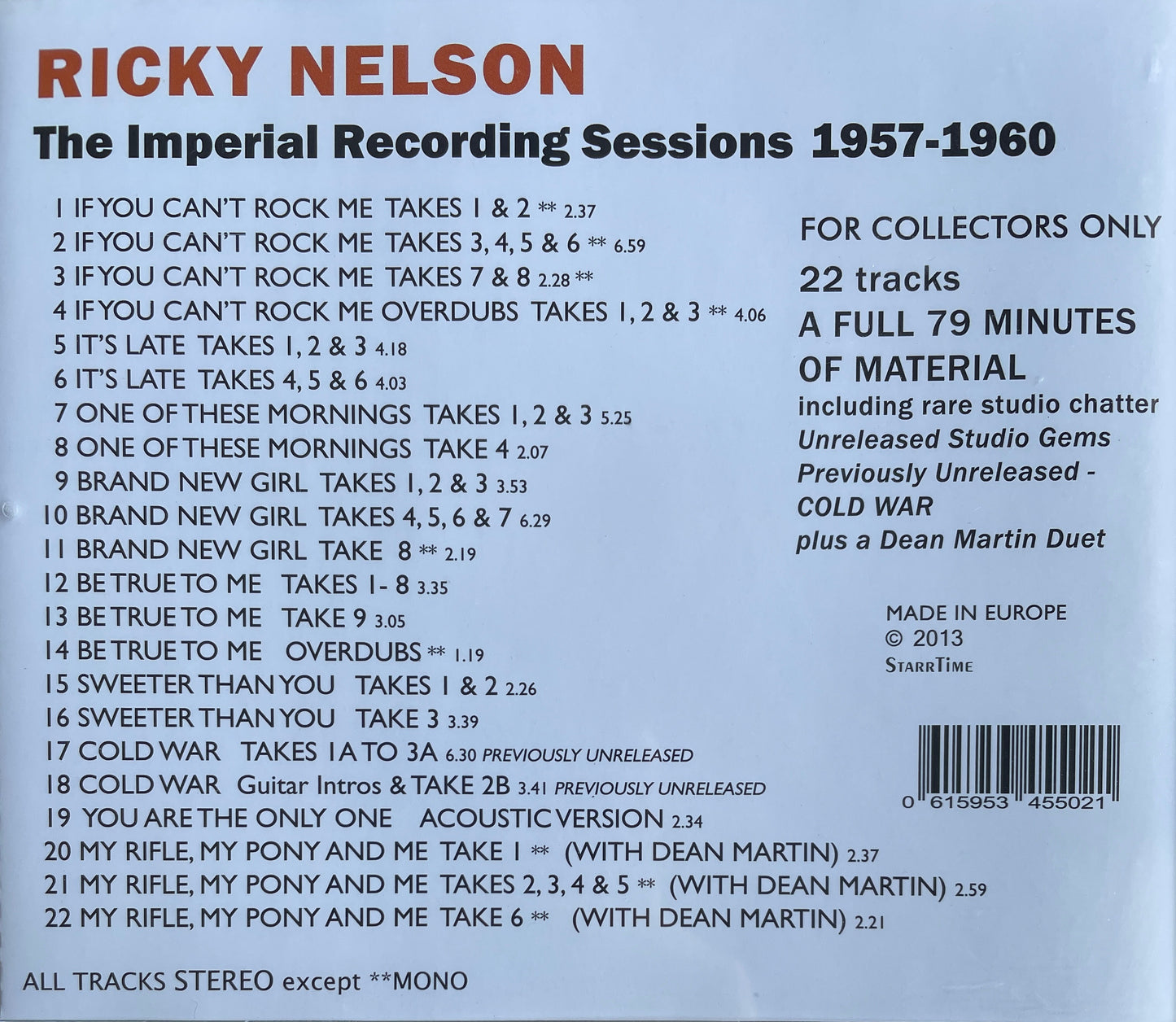 CD - Ricky Nelson - The Imperial Recording Sessions 1957-1960