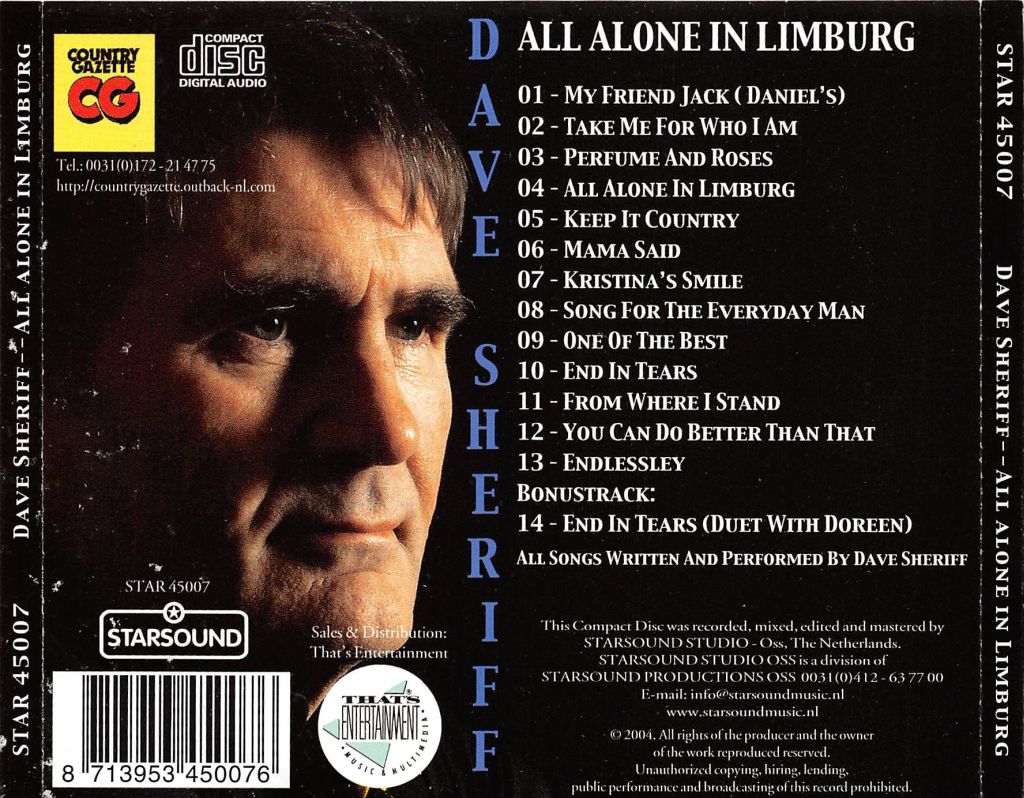 CD - Dave Sheriff - All Alone In Limburg