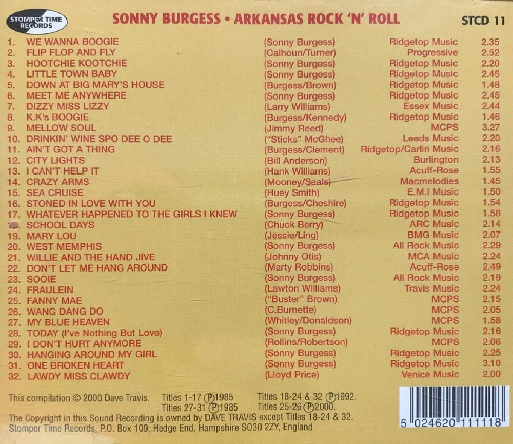 CD - Sonny Burgess - Arkansas Rock And Roll - With The Pacers And The Kings Iv