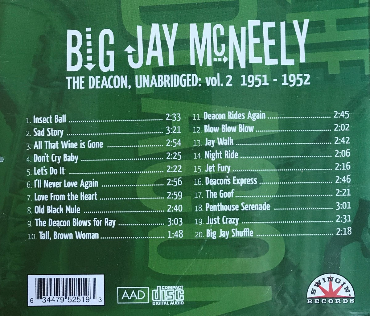 CD - Big Jay McNeely - The Deacon, Unbridged Vol. 2 - 1951-1952