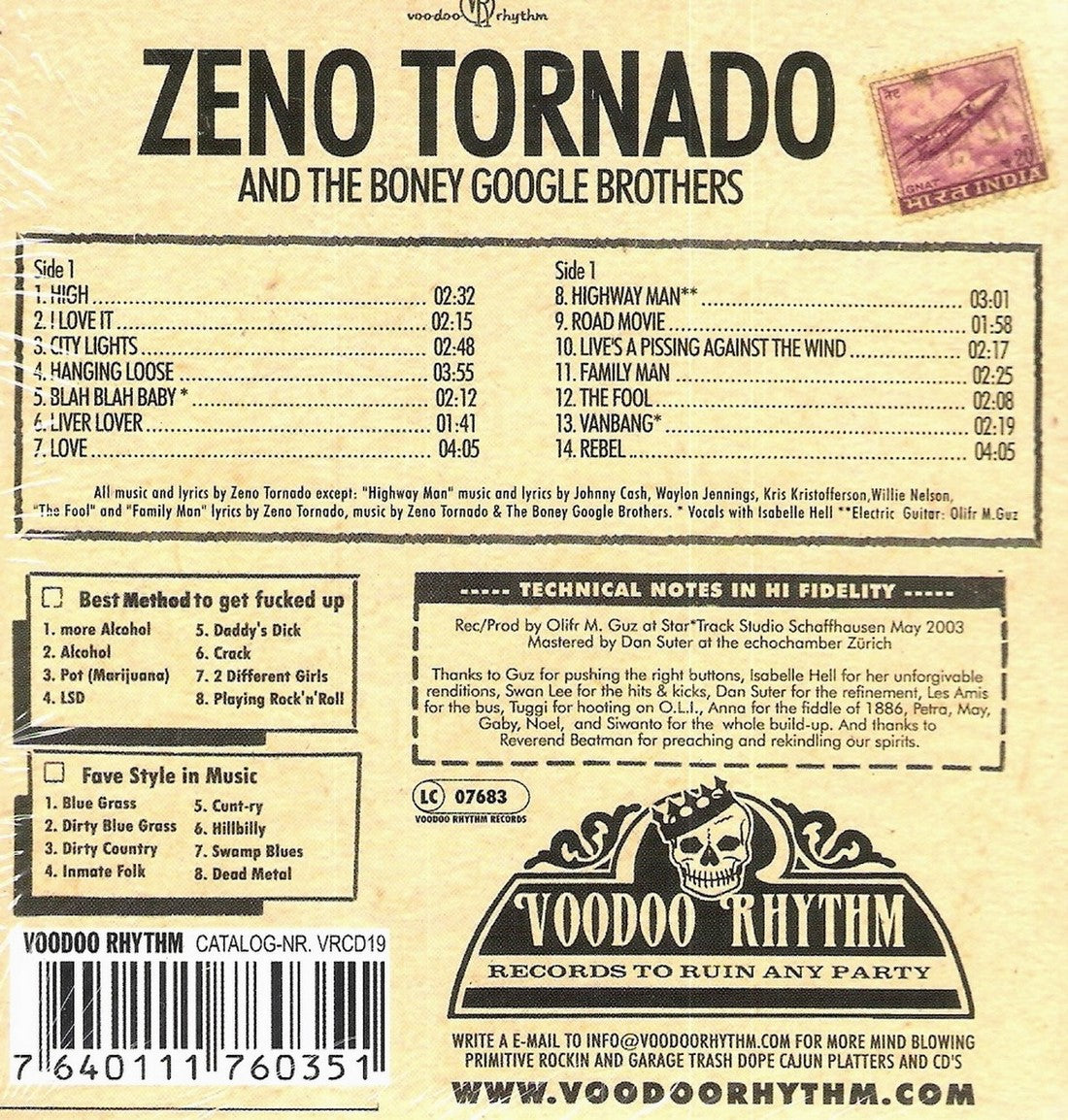 CD - Zeno Tornado & The Boney Google Brothers - Dirty Dope Infected Blue Grass Hillbilly Hobo Xxx Country Music