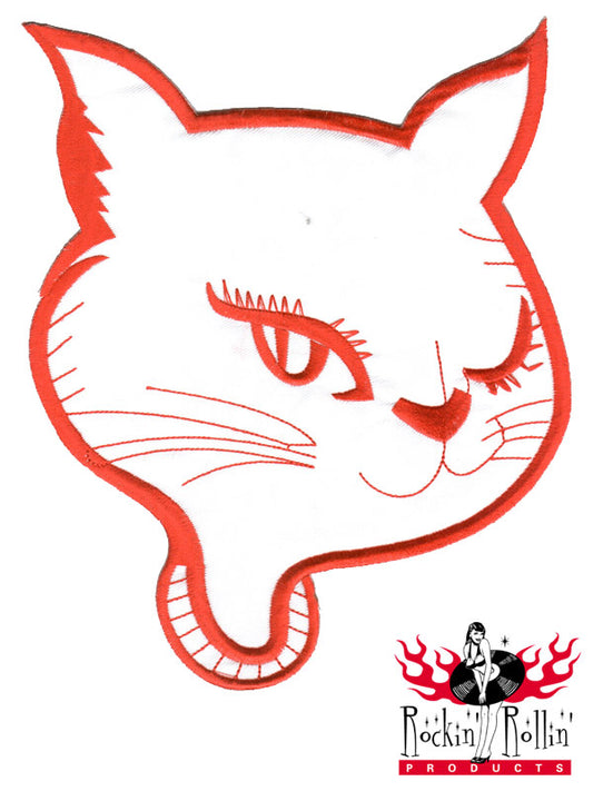 Rückenaufnäher - Katzenkopf - Weiß - Rot