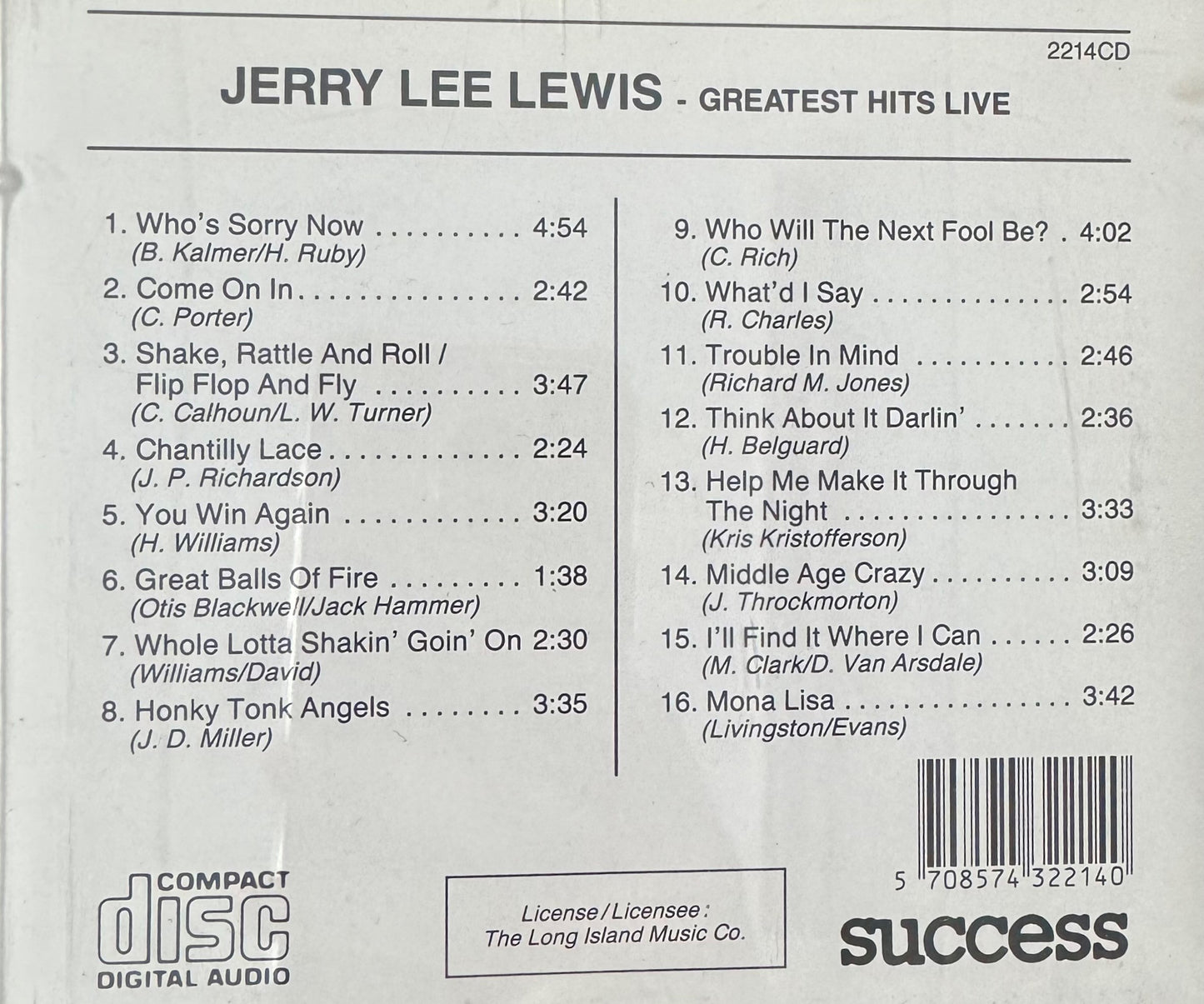 CD - Jerry Lee Lewis - Greatest Hits Live