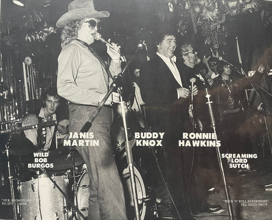 Autogramm-Foto - Wild Bob Burgos Mit Janis Martin, Buddy Know, Ronnie Hawkins Und Screaming Lord Sutch