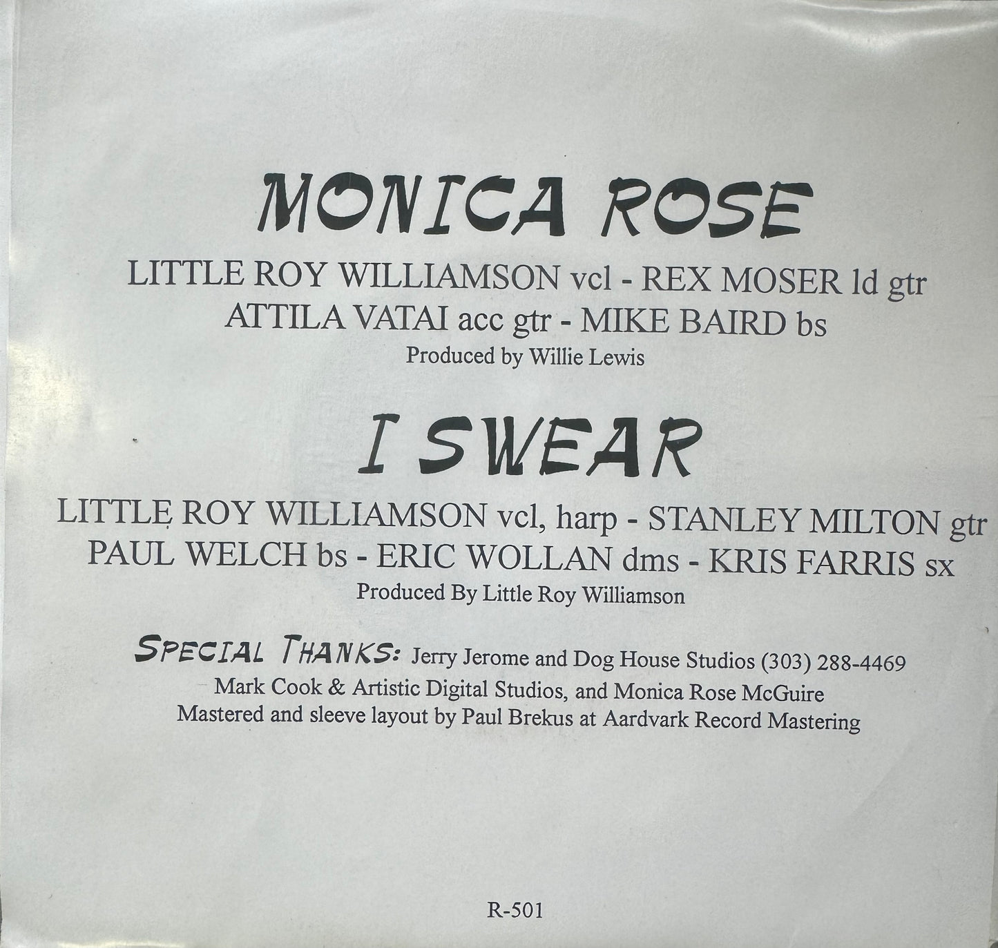 Single - Little Roy Williamson - Monica Rose; I Swear