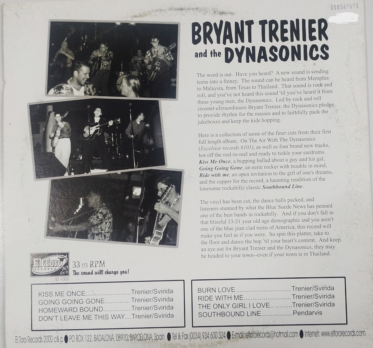2H - 10inch - Bryant Trenier & The Dynasonics - Eight Rockin' Songs