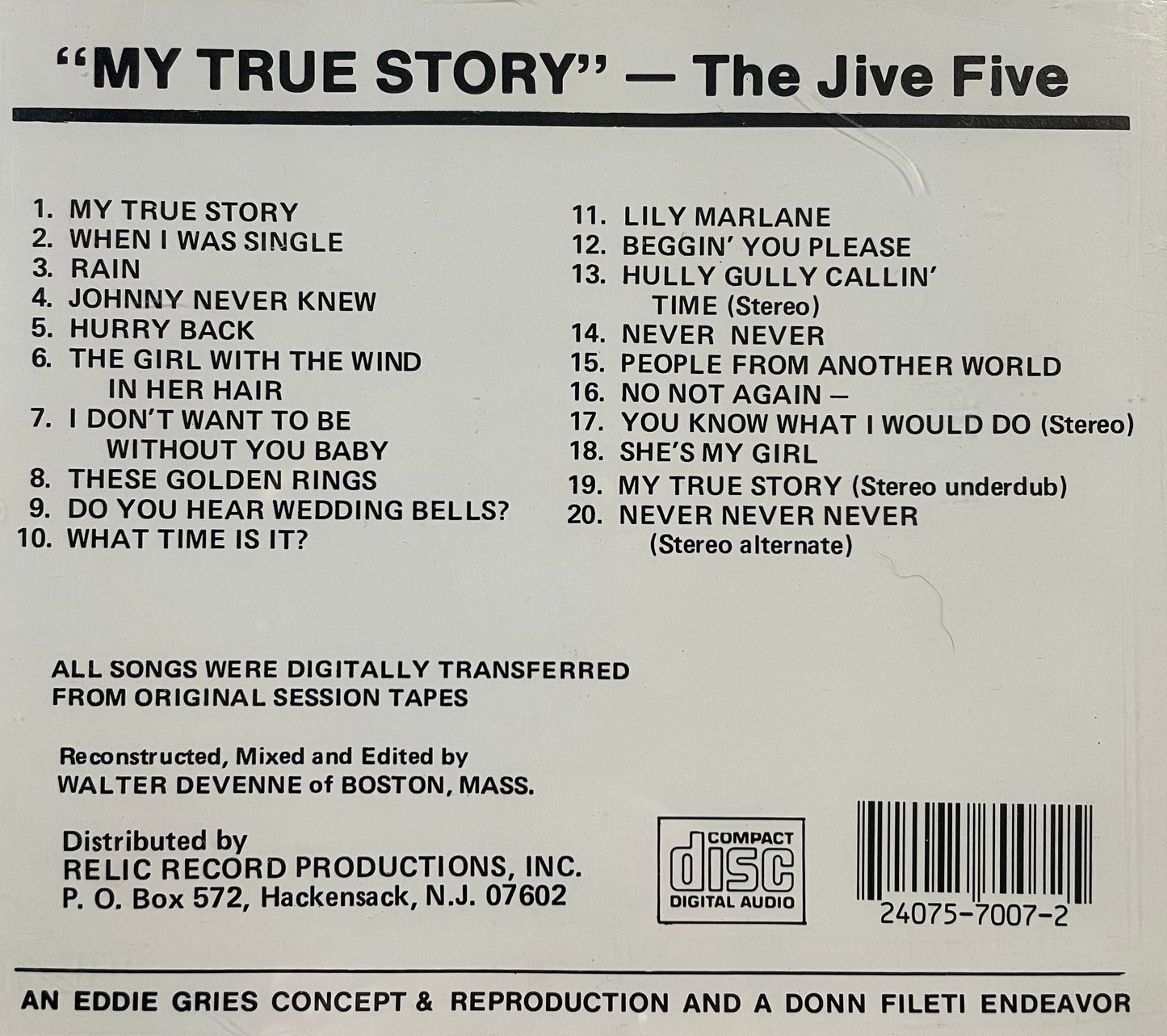 CD - Jive Five - My True Story