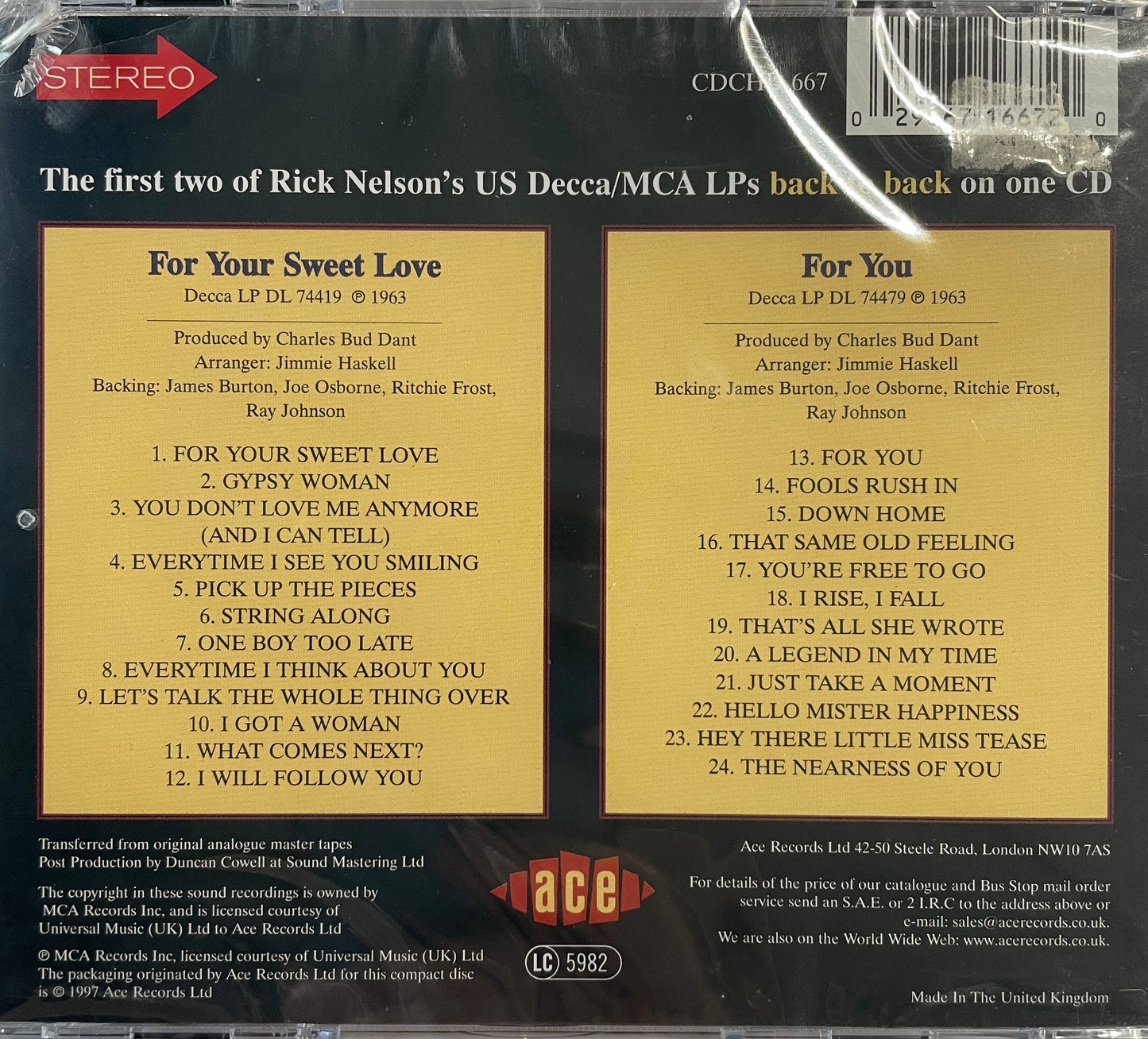 CD - Rick Nelson - For Your Sweet Love - For You (2on1)