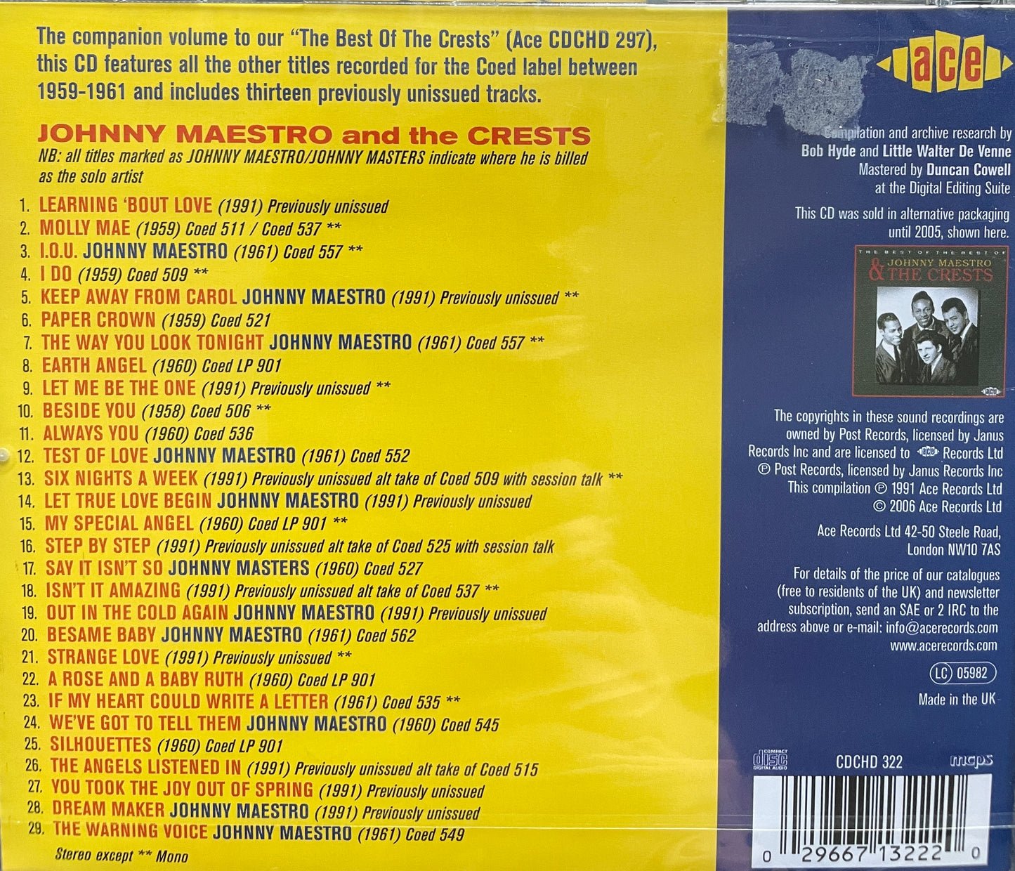 CD - Crests & Johnny Maestro - Best Of The Rest Of Johnny Maestro And The Crests