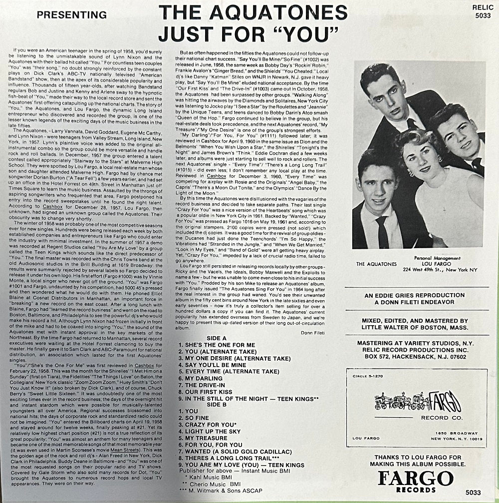 LP - Aquatones - Sing For You - Fargo Records