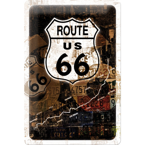 Tin-Plate Sign 20x30 cm - Route 66 Rost-Collage