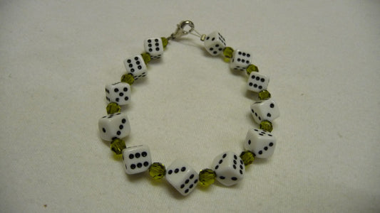 Armband Würfel - Weiß , Grüne Perlen