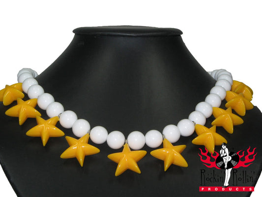 Perlenkette Mit Sternen - Weiß - Gelb