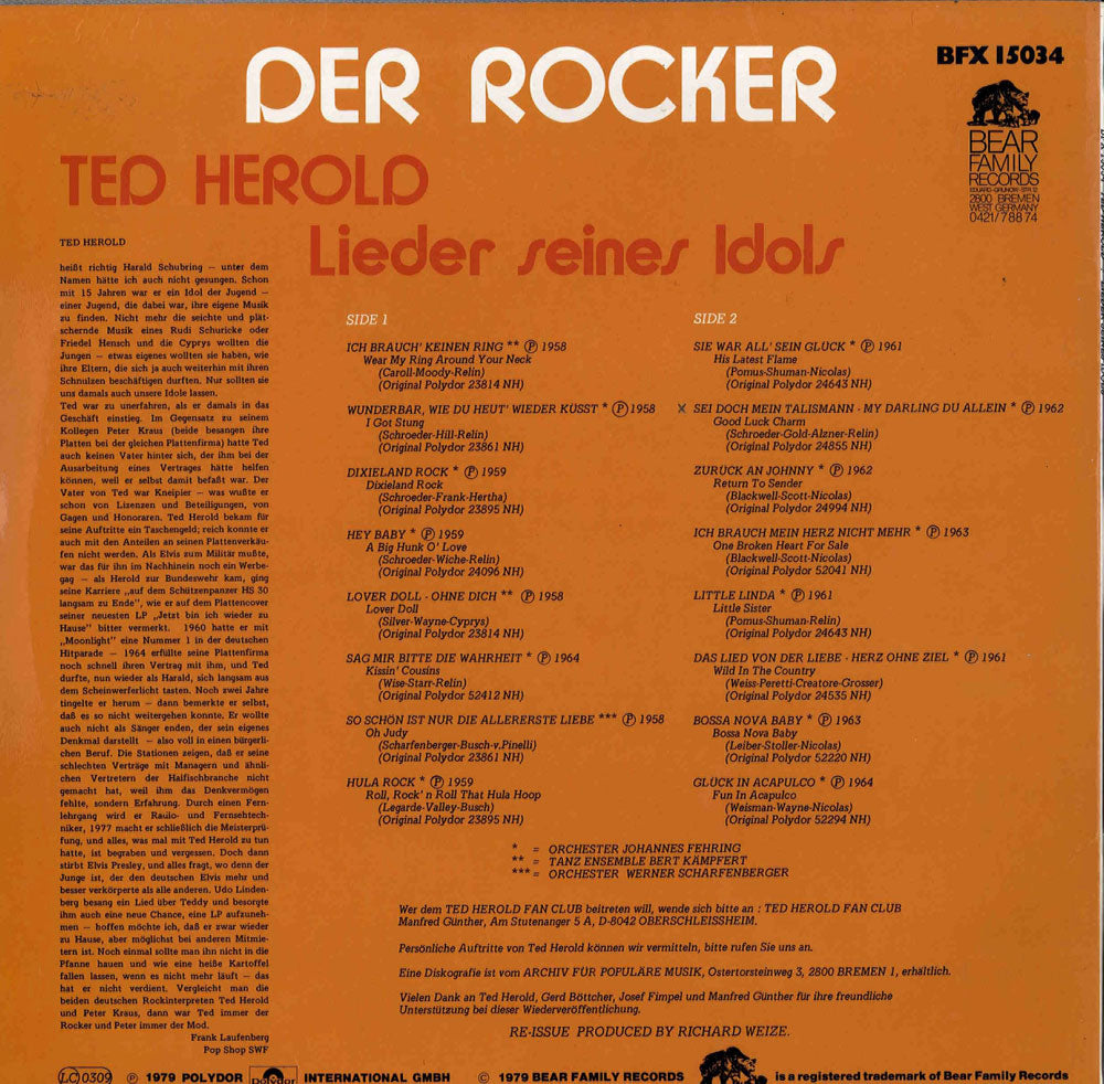 LP - Ted Herold - Lieder Seines Idols