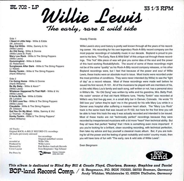 LP - Willie Lewis - The Early, Rare And Wild Side