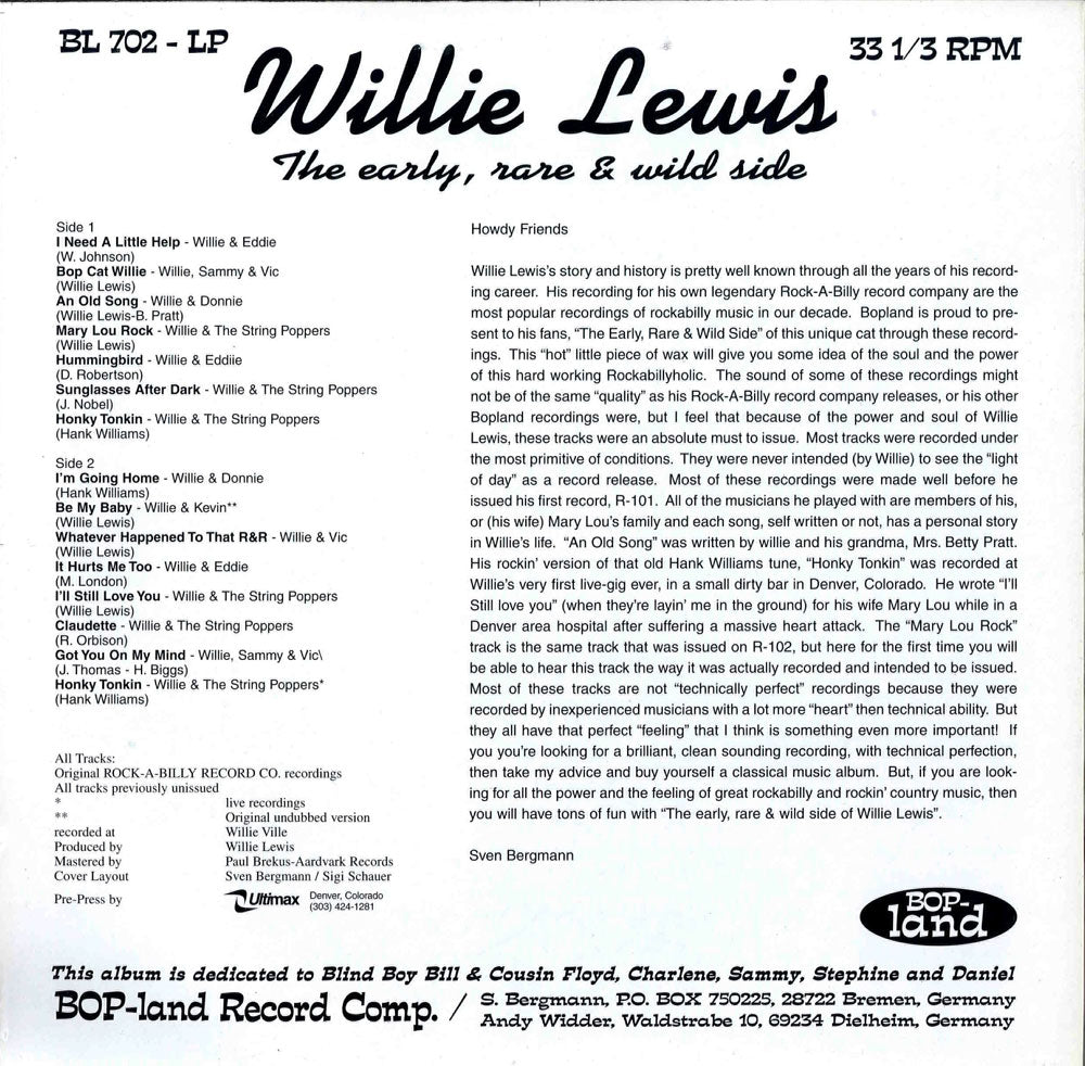 LP - Willie Lewis - The Early, Rare And Wild Side