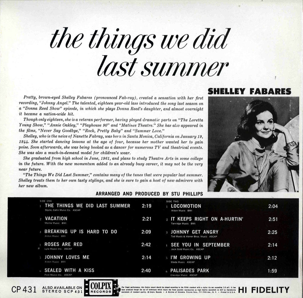 LP - Shelley Fabares - The Things We Did Last Summer