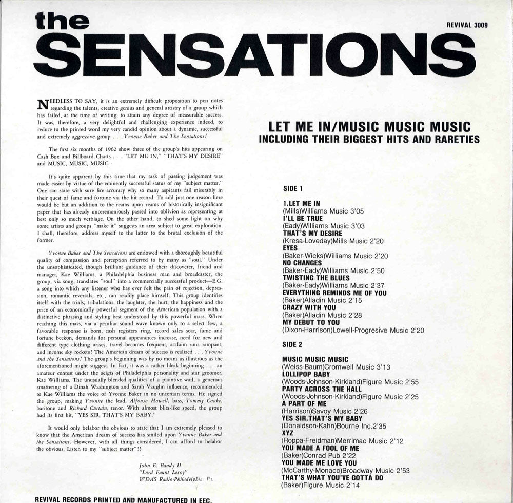 LP - Sensations - Let Me In, Music Music Music