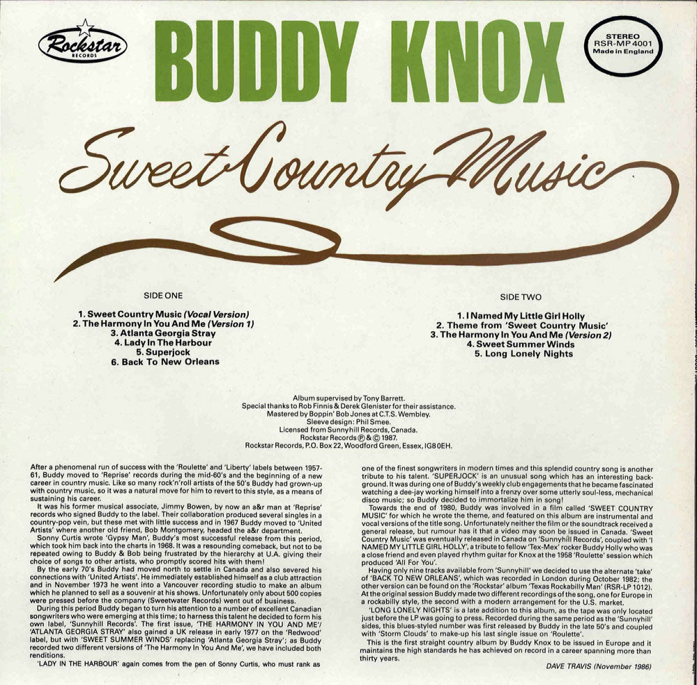 LP - Buddy Knox - Sweet Country Music