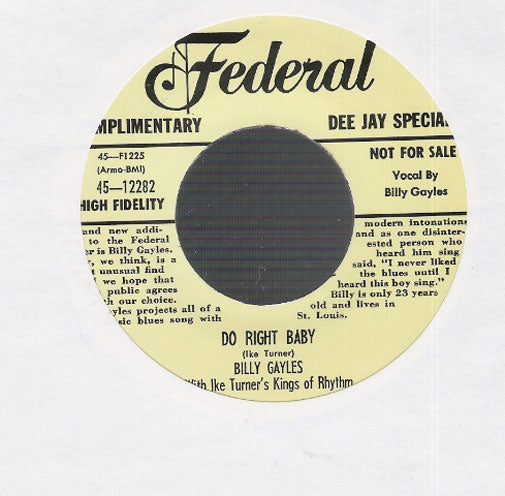 Single - Billy Gayles - Tore Up, Do Right Baby