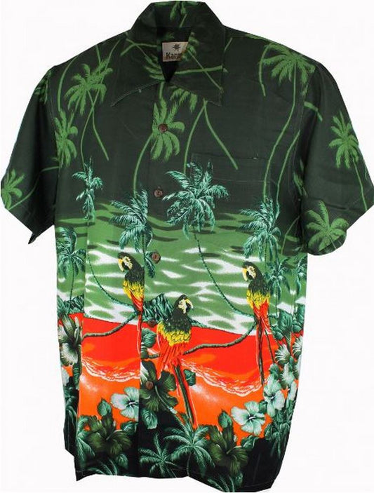 Hawaii - Shirt - Parrot Scene Green