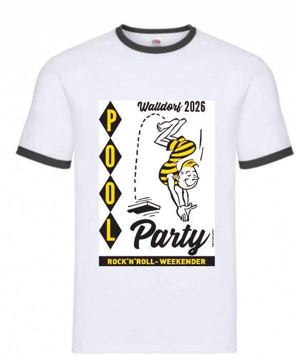 Ringer-Shirt - Walldorf Weekender 2026 - Pool Party - Weiß