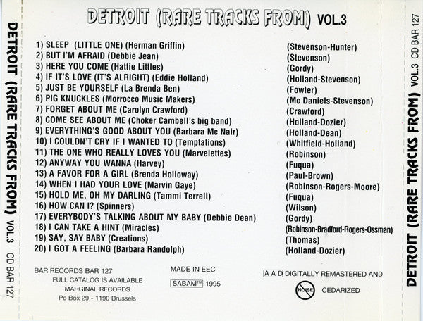 CD - VA - Rare Tracks From Detroit Vol. 3