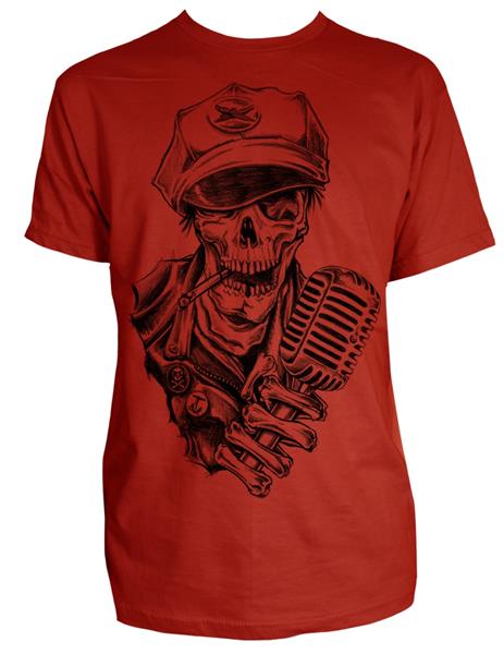 T-shirt - Skull Biker Microphone, Rot