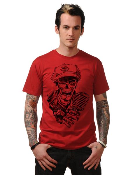 T-shirt - Skull Biker Microphone, Rot