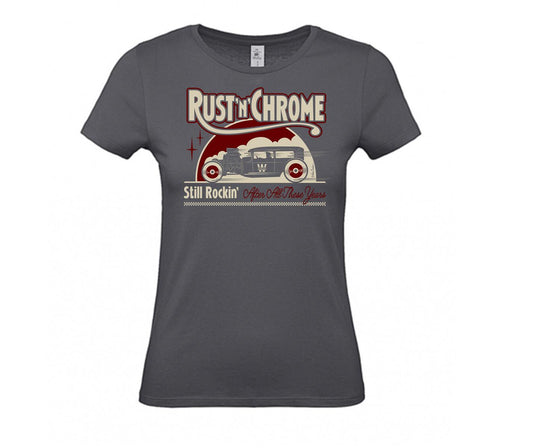 Girl-Shirt - Rust'n'Chrome, Grau , Logo Rot