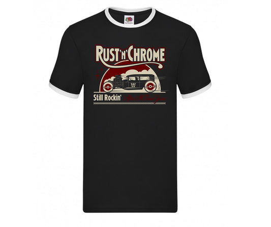 Ringer-Shirt - Rust'n'Chrome, Schwarz, Logo Rot