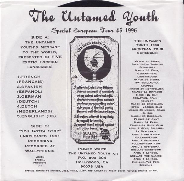 Single - Untamed Youth - Special European Tour 45 1196