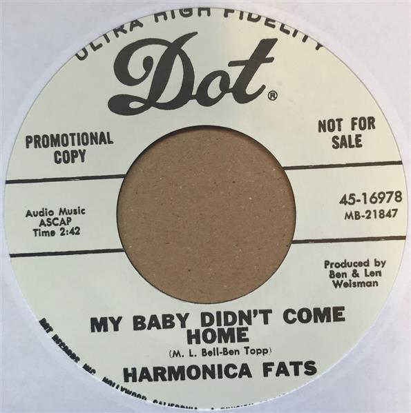 Single - Harmonica Fats - My Baby Didn't Come Home Last Night; Drive Way Blues