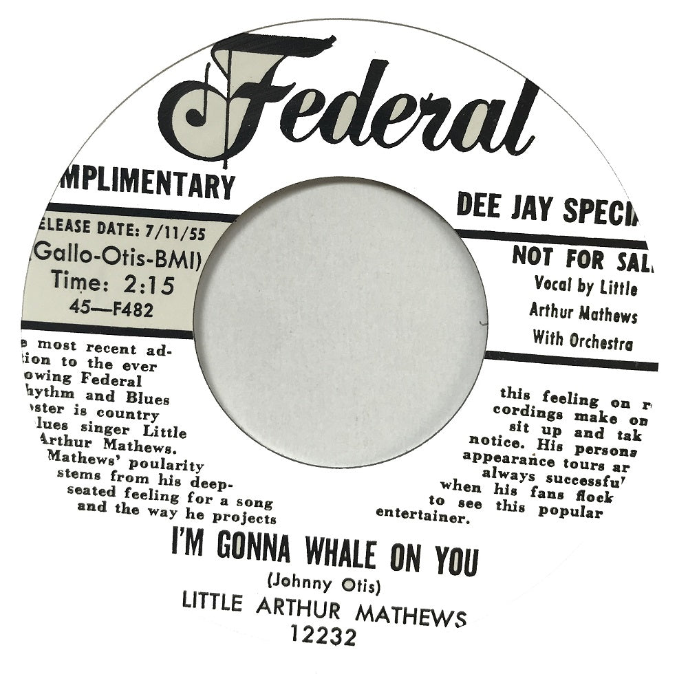 Single - Litttle Arthur Mathews - I'm Gonna Whale On You; Someday Baby