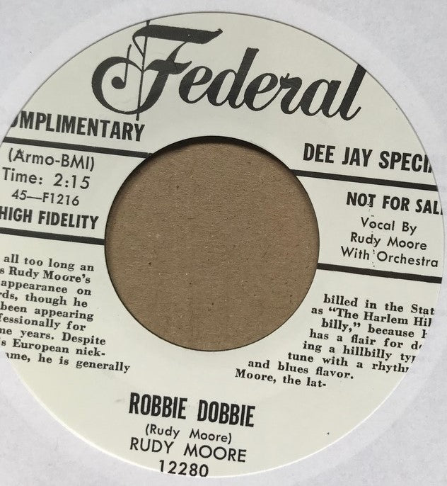 Single - Rudy Moore - Robbie Dobbie; I'll Be Home To See You Tomorrow Night