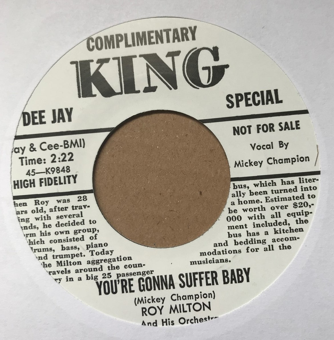 Single - Roy Milton - One Zippy Zam / You're Gonna Suffer Baby