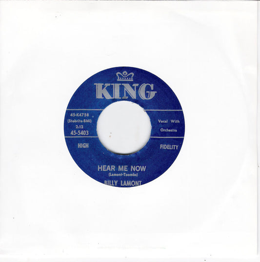 Single - Billy La Mont - Hear Me Now , Come On Right Now