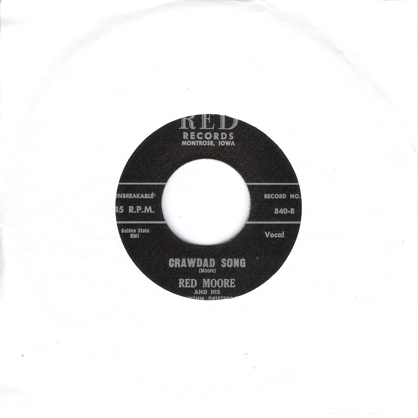 Single - Red Moore & his Rhythm Drifters - Crawdad Song, I'll Miss You When You're Gone