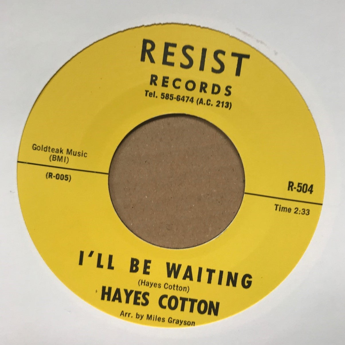 Single - Hayes Cotton - Black Wings Have My Angel / I'll Be Waiting