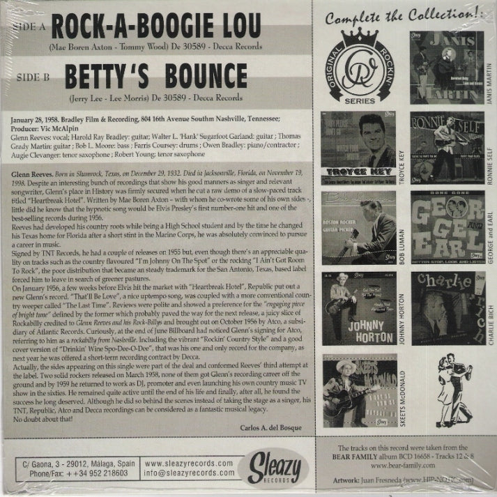 Single - Glenn Reeves - Rock -A- Boogie Lou / Betty's Bounce