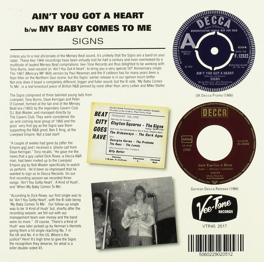 Single - Signs - Ain't You Got A Heart; My Baby Comes To Me