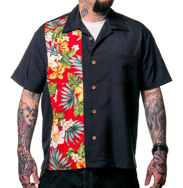 Steady-Shirt - Hibiscus Tiki Button Up Shirt - Black