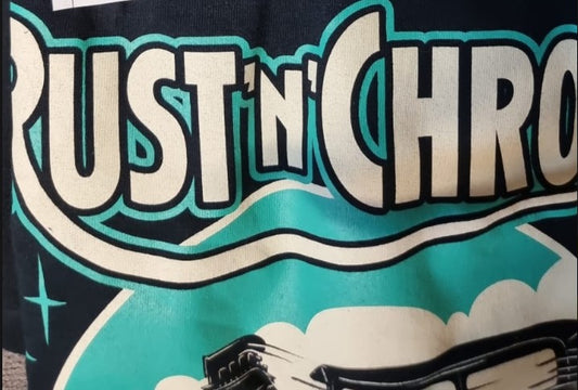 T-Shirt - Rust'n'Chrome, Schwarz / Türkis